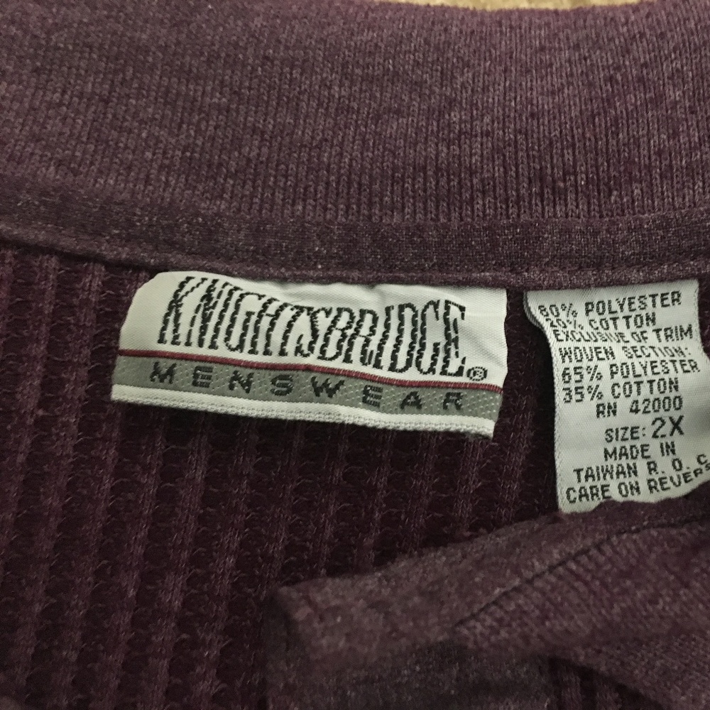 Vintage Men's Purple Long Sleeve Banded Polo - Picture 2 of 6